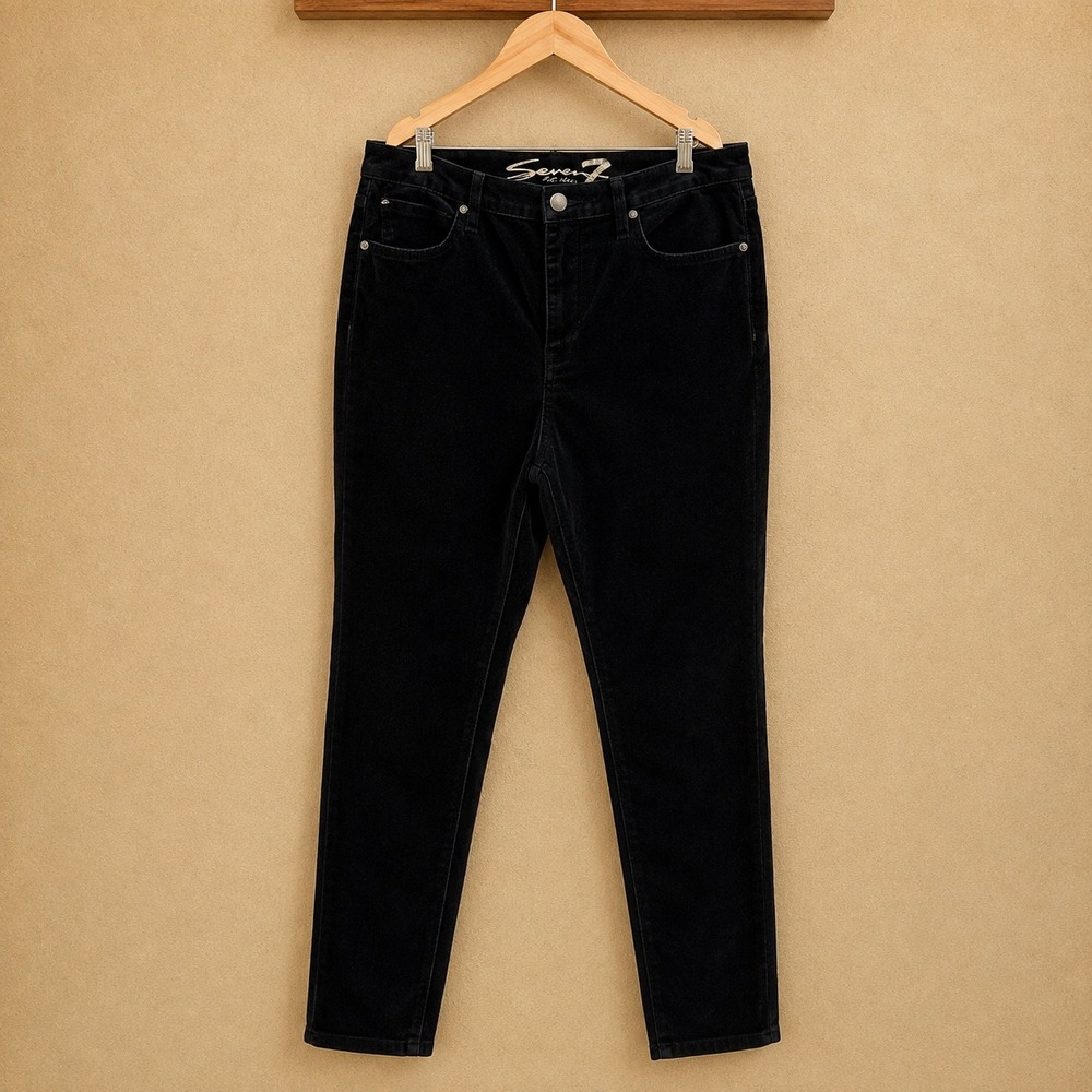 Seven7 Womens Corduroy Slim Straight Leg Pants Dark Navy Black Size 12 31